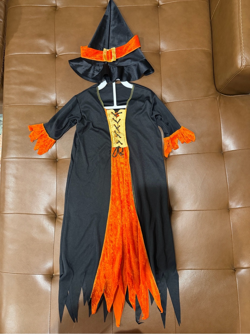 Kids Classic Black and Vibrant Orange Witch Costume with Hat Size Small